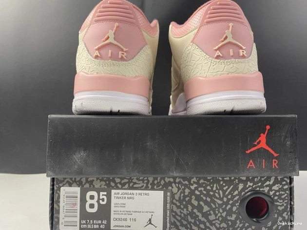 One Kick CK9246-116 3 Sail Rust Jordan Air Retro Pink (W) 0810